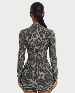 CLARIBEL Lace-Up Back Corset Mini Dress Set