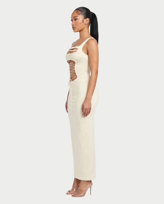 DALARY Square Neck Lace-Up Cutout Bodycon Maxi Dress