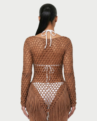 RESSA Open-Knit Tassel Swim Cover-Up Dress