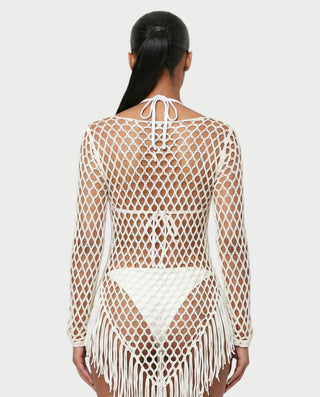 RESSA Open-Knit Tassel Swim Cover-Up Dress