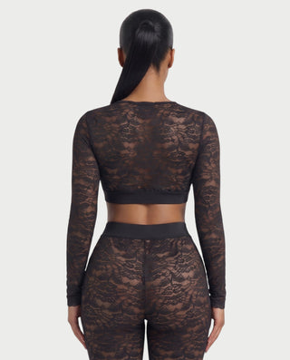 KAMARIA Lace Plunge Neckline Top & Tights Set
