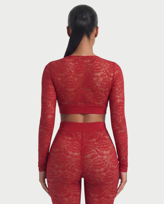 KAMARIA Lace Plunge Neckline Top & Tights Set