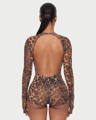 TIRZA Mesh Leopard Print Playsuit