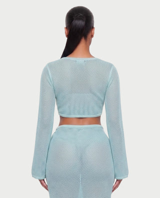 Vestido mini de malla con aberturas y detalle de cadena de JUVIA