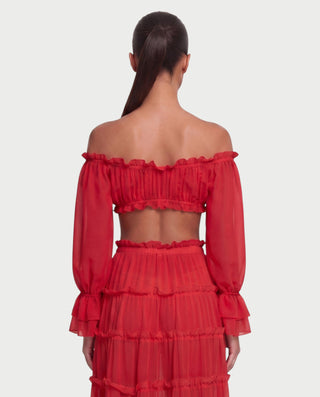 TALSIE Ruffle Off-Shoulder Top & Tiered Maxi Skirt Set