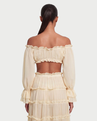 TALSIE Ruffle Off-Shoulder Top & Tiered Maxi Skirt Set
