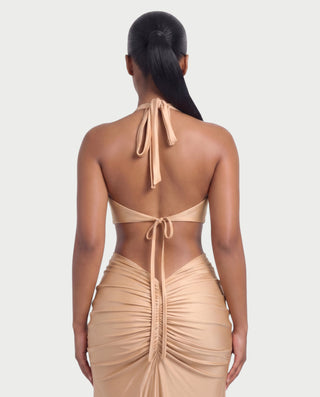 MARINE Plunge Halter Cutout Maxi Dress