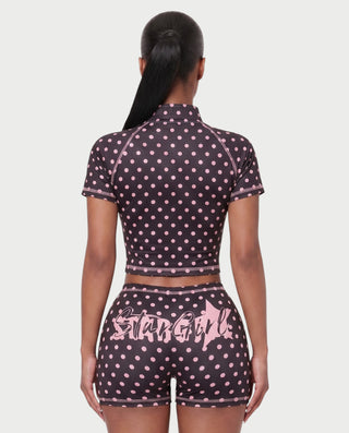 STARLYN Polka Dot Zip-Up Top & Shorts Set