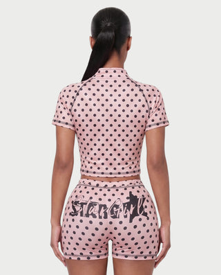 STARLYN Polka Dot Zip-Up Top & Shorts Set