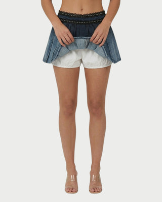 VERYL Lace-Up Denim Jacket & Pleated Mini Skort Set