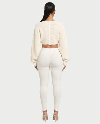 SUNNIVA Ribbed V-Cut Cropped Knit Sweater