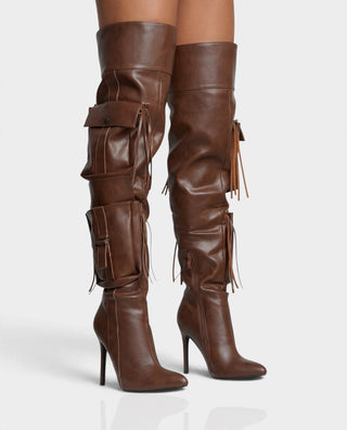 ZARLITA Tassel Cargo Over-the-Knee High Heel Boots