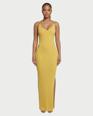 CARYS Ribbed Knit V-Neck Maxi Dress