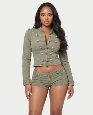 GANYA Vintage Military Jacket & Mini Shorts Set