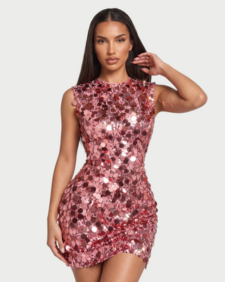 YLONA Sleeveless Oversized Disc Sequin Mini Dress