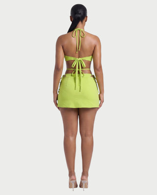MARISOL Three-Piece Floral Appliqué Bikini Skirt Set