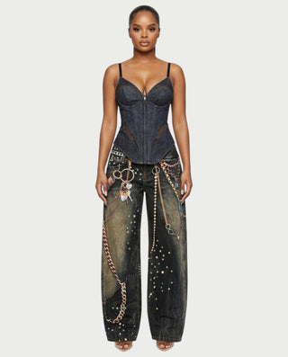 YANCY Corset Zip-Up Mesh Panel Top