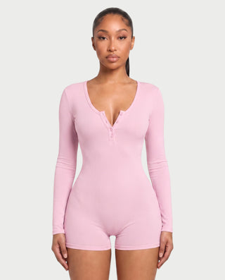 YELENA Scoop Neck Long Sleeve Ribbed Romper