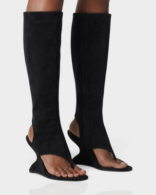 LEVONA Knee-High Thong Wedge Heel Sandals