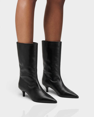 MARCELINE Pointed Toe Kitten Heel Mid-Calf Boots