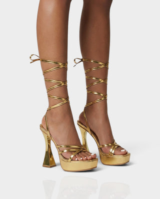 NOVANYA Metallic Strappy Leg-Wrap Stiletto Heels