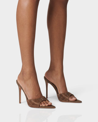 VALERYA Crystal Embellished Pointed-Toe High Heel Mule Sandals