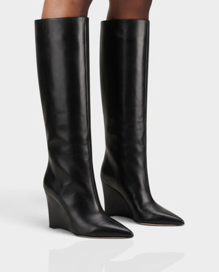 YELINA Sleek Knee-High Pointed Toe Wedge Boots