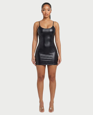 JANE Backless Faux Leather Mini Dress