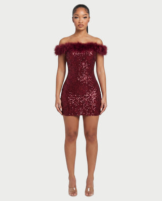 AMARA Minivestido de lentejuelas con ribete de plumas