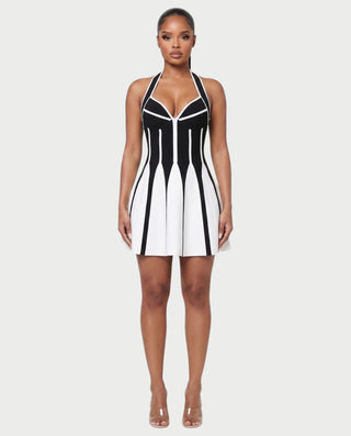 Vestido mini acampanado con escote en V profundo AMARIL