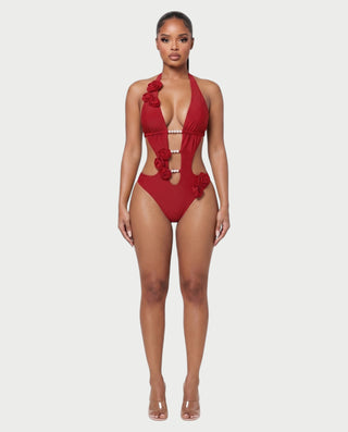 RAMONA Pearl Accent Floral One-Piece Swimsuit