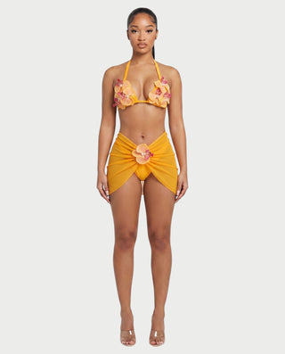 RAFINA Tropical Orchid Applique 3-Piece Bikini & Skirt Set