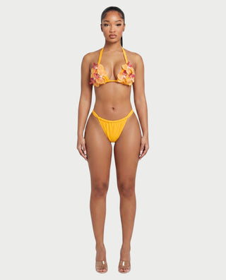 RAFINA Tropical Orchid Applique 3-Piece Bikini & Skirt Set