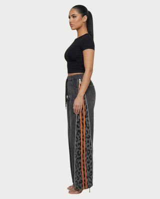 DINES Leopard-Panel Wide-Leg Denim Pants