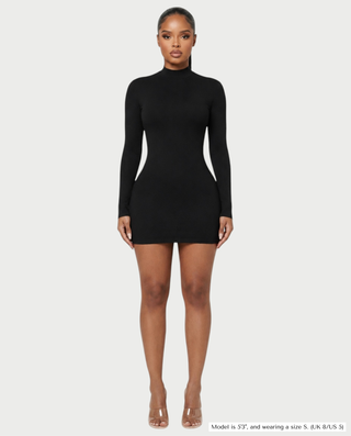 SAMZARA High Neck Backless Long-Sleeve Bodycon Mini Dress