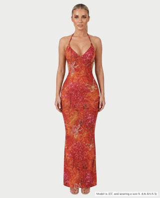 EISHA Floral Butterfly Halter Maxi Dress