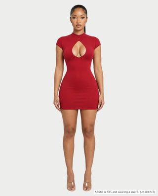 LILIANA Keyhole Button Neck Cap Bodycon Mini Dress