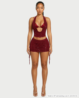 LAVANYA Shimmer Halter Three-Piece Skirt Set