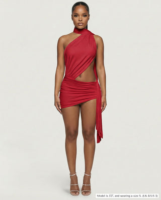 Vestido mini drapeado con escote halter y aberturas ZOLYN