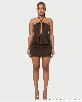 ANABELLA Ring Halter Blouson Bodycon Mini Dress