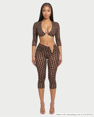 FRENA Printed Crop Top, Capri Pants & Headband Set