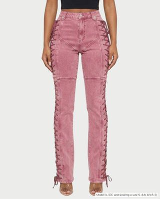 MAEVA Lace-Up Side Detail High-Waist Straight-Leg Pants