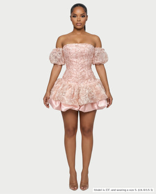 AVARINE Strapless Floral Lace Mini Dress