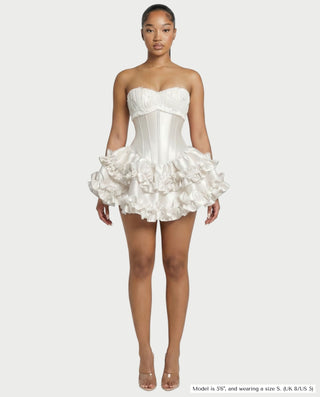 ZERELA Strapless Corset Ruffle Hem Mini Dress