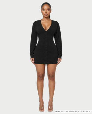 AUSTINA Deep V-Neck Button-Front Long Sleeve Mini Dress