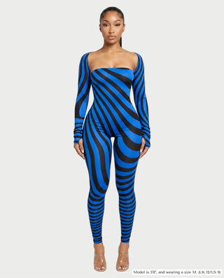NOVIE Swirl Strapless Jumpsuit & Cropped Shrug Set