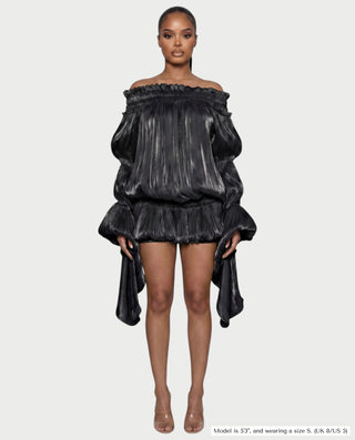 MORYA Off-Shoulder Ruffle Sheer Sleeve Mini Dress