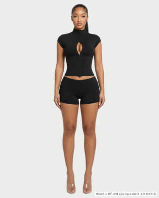 AYESHA Mock Neck Hook-Front Top & Mini Shorts Set