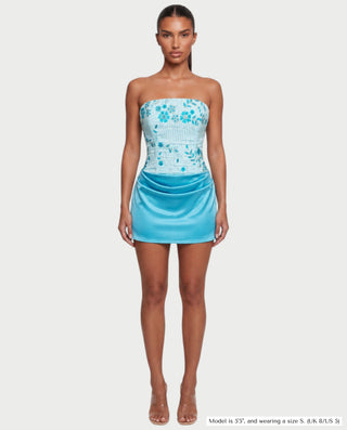LYLIA Floral Beaded Strapless Corset Satin Mini Dress