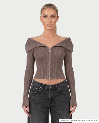 ARMINDA Washed Off-Shoulder Foldover Knit Sweater